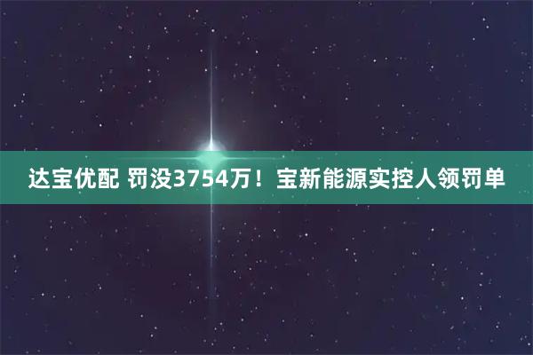 达宝优配 罚没3754万！宝新能源实控人领罚单